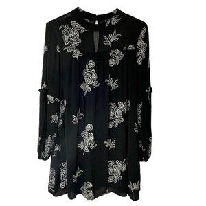 Lulu's Black Dress with White Embroidery No One Quite Like You